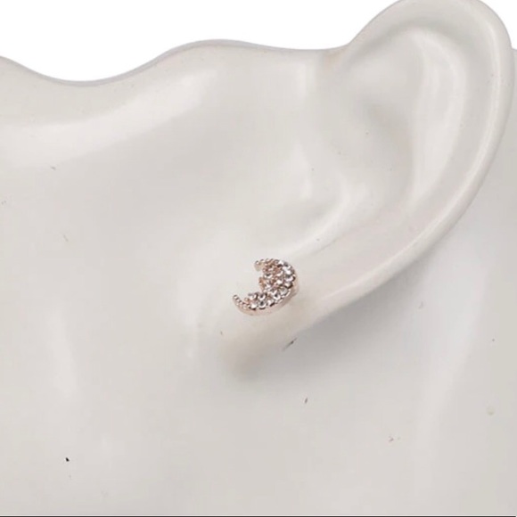 Gold Toned Moon Shaped Earrings - Picture 3 of 5